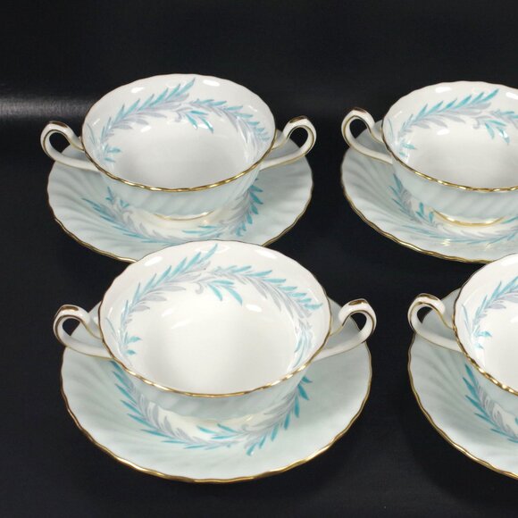 Set of 3 Minton "Symphony Blue" Footed Cream Soup Bowls and Saucers Bone China - Picture 2 of 7